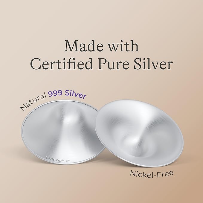 Lansinoh Silver Nursing Cups | 999 Pure Silver Reusable Nipple Shields for Breastfeeding | Worn Between Feeds for Soothing Protection of Sore Nipples, Regular Size