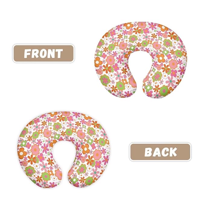 Cartoon Colored Hippie Flowers Nursing Pillow Cover Ultra Soft Comfortable Newborn Nursing Pillow Case Breathable and Skin Friendly