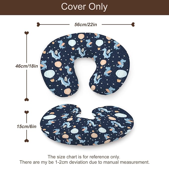 Cartoon Dragon Hot Air Balloon Stars Pattern Nursing Pillow Cover, Unisex Removable Breastfeeding Pillowcase Slipcover for Baby Girls Boys Newborns Toddlers, Cover Only