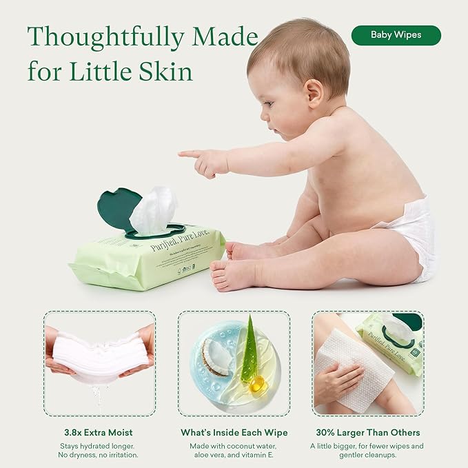 PurComfy Baby Diapers Essential Kit, 4 Pack Size 6 Diapers (112 Ct), 6 Baby Wipes (360Ct), 4 Travel Pack Wipes (32Ct) and 2 Dry Wipes (120Ct), All in One Newborn Essentials Kit, Total 624 Count