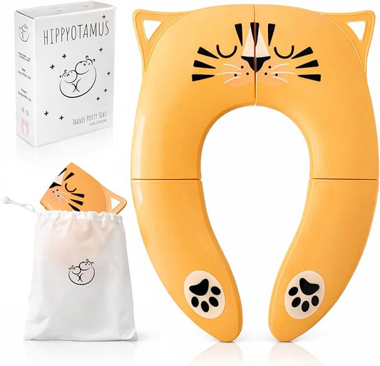 Hippypotamus Travel Potty Seat for Toddler - Folding Potty Training Seat - Portable Toilet Seat Cover for Baby & Kids (ORANGE Tiger)