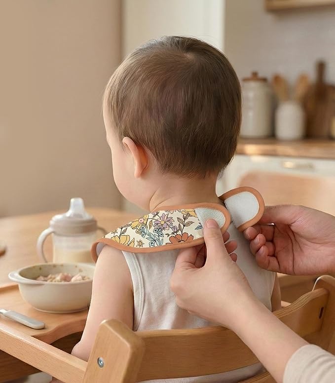 3-Pack Waterproof Baby Bibs for Eating - Mess Proof Lightweight Toddler Feeding Bibs with Large Food Catcher, Food-Grade Baby Eating Essentials, Easy to Put On & Clean(Retro Floral)