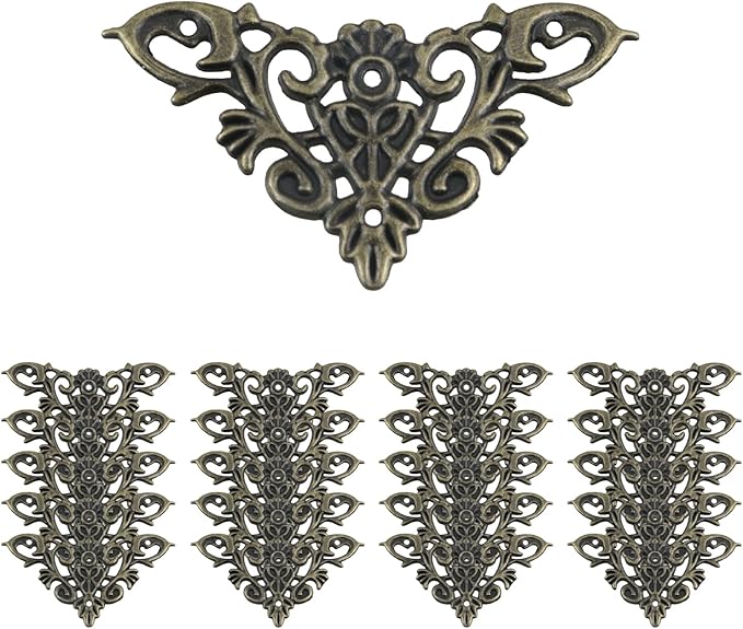 Geesatis 20-Pack Antique Bronze Corner Protectors - Decorative Edge Guards for Photo, Books, Albums, Jewelry Boxes & Gifts (2.5x1.8 inch) - Rustic Vintage Craft Supplies