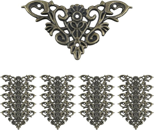 Geesatis 20-Pack Antique Bronze Corner Protectors - Decorative Edge Guards for Photo, Books, Albums, Jewelry Boxes & Gifts (2.5x1.8 inch) - Rustic Vintage Craft Supplies
