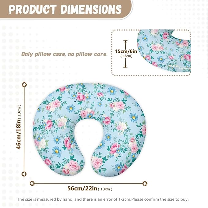 Blue and Pink Flower Breastfeeding Pillow Cover Cuddle Pillow Slipcover Detachable Nursing Pillow Protective Cas Baby Feeding Easy to Use and Dustptoof