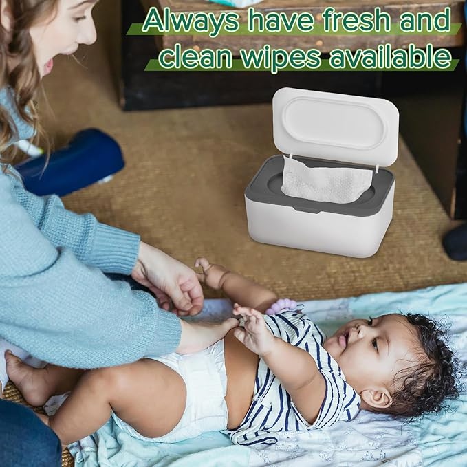 Flenpptly 2 Pack Baby Wipes Dispenser, Wipes Case Baby Wipe Holder Keeps Wipes Fresh, Non-Slip, Easy Open & Close (2 Pack Gray)