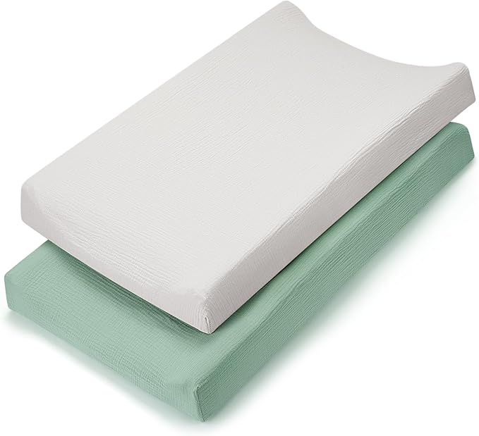 Accmor Muslin Baby Changing Pad Cover, 100% Cotton Universal Fitted Diaper Change Table Pad Covers for Girls Boys, Soft Breathable Changing Pad Sheets, 2 Pack