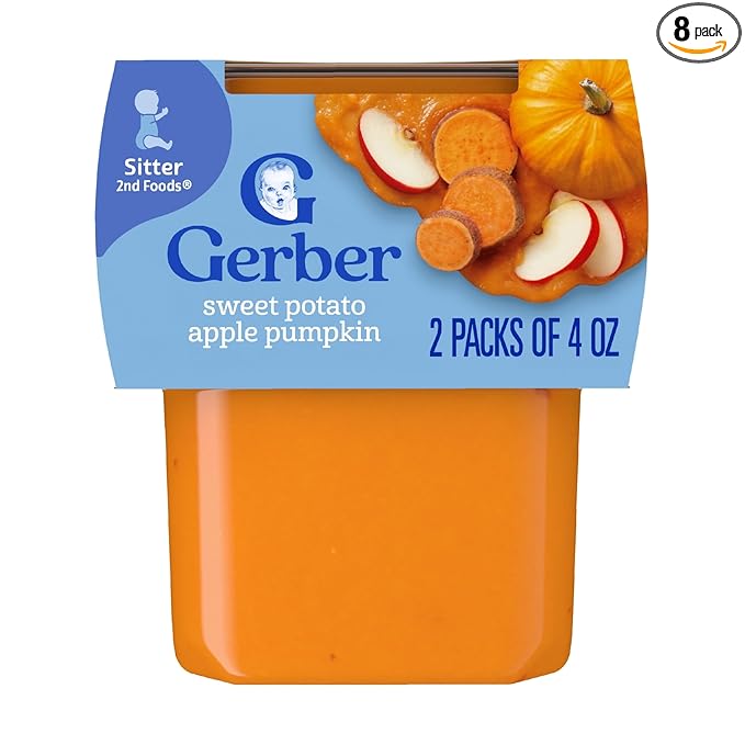 Gerber Baby Food 2nd Foods Blends, Sweet Potato Apple Pumpkin Puree, Veggie Power, Natural & Non-GMO, 4 Ounce Tubs, 2-Pack (Pack of 8)