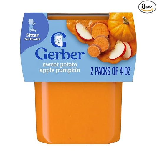 Gerber Baby Food 2nd Foods Blends, Sweet Potato Apple Pumpkin Puree, Veggie Power, Natural & Non-GMO, 4 Ounce Tubs, 2-Pack (Pack of 8)