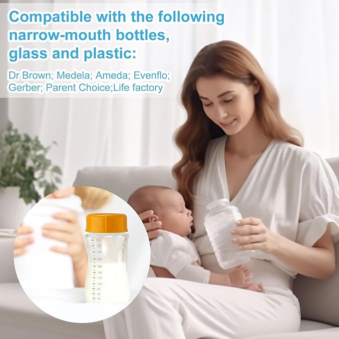 4pcs Travel Bottle Caps for Dr Brown & Medela Bottles, BPA Free Narrow Baby Bottle Lids Replacement No Leak Storage Cap Accessories Parts for Ameda Evenflo Gerber Baby Bottles (Orange)