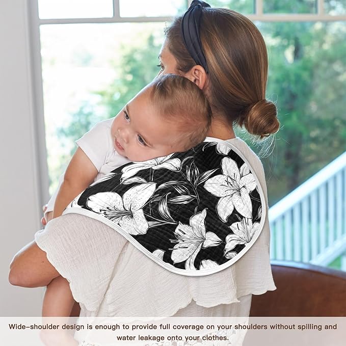 vvfelixl Muslin Burp Cloths Black White Lily Baby Washcloths for Baby Girl Boys 2 Pack