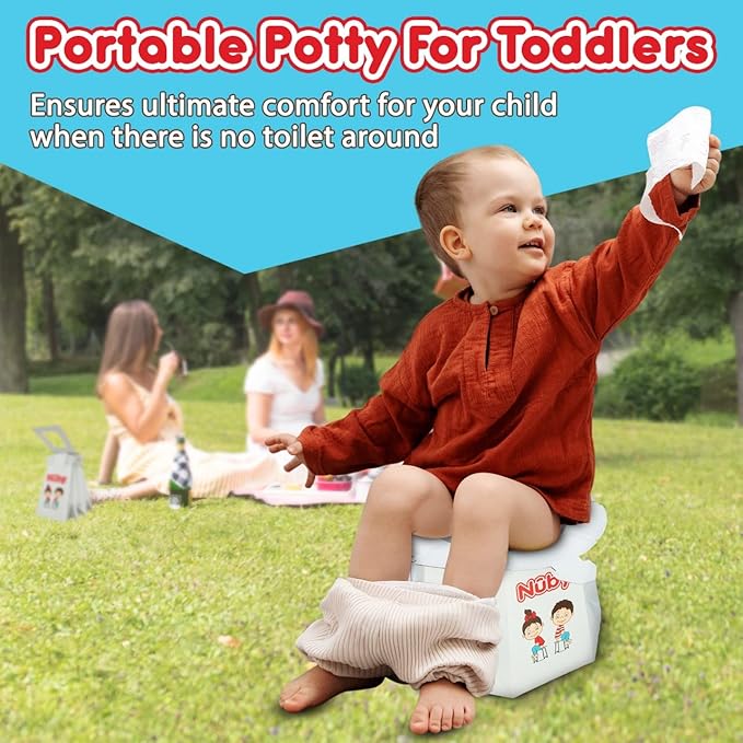 Nuby Disposable Travel Potty with Liner - Foldable and Portable Potty; Toddler Potty Essential for Camp, Trips, & Car Rides - Travel Potty for Toddler, 2 Pack