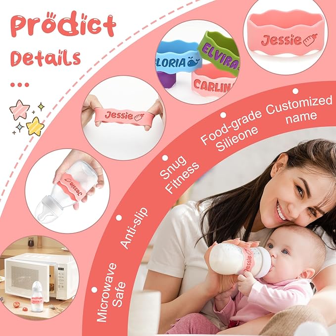 Personalized Baby Bottle Labels for Daycare Custom Engraved Silicone Bands with Name Logo Reusable Personalized Name Labels for Daycare Kindergarten School Summer Camps