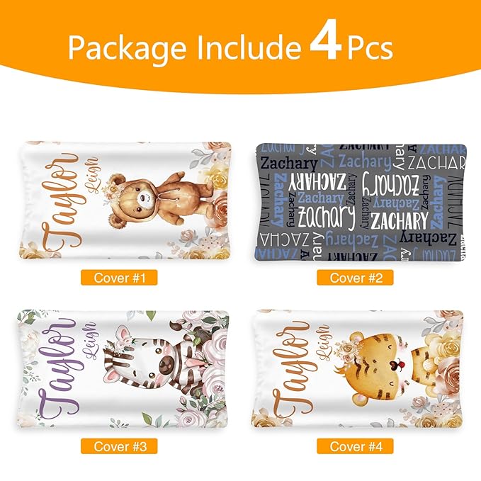 Custom Changing Pad Cover Set - Jersey Knit Comfy CozyUltra Soft Unisex Diaper Changing Table Covers with Personalized Name for Baby Boys Girls - Waterproof Ultra Soft 4 Pcs Set Style13
