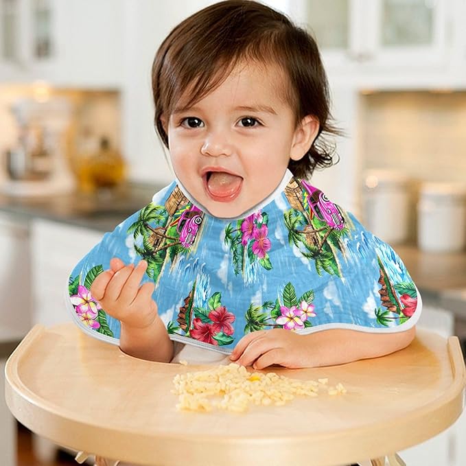 Muslin Burp Cloths for Baby Boys and Girls - 1-Pack Ultra Absorbent Vintage Hawaiian Tropical Muslin Washcloths, Newborn Towel, Milk Spit Up Rags, Burp Cloth Bib for Unisex, 22 x 11 Inch
