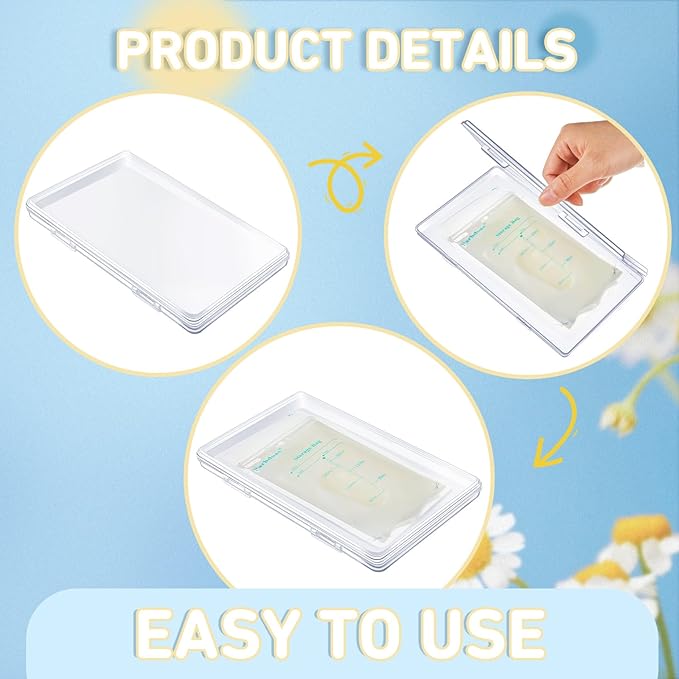 Hushee 6 Pcs Clear Flat Breast Milk Freezer Storage Organizer 7.87 x 4.72 x 0.6 Inch Breastmilk Freezer Flattener Space Saving Breastmilk Freeze Tray for Breastfeed Bags Organizer