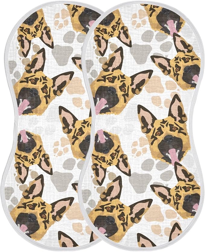 Muslin Burp Cloths for Baby Boys and Girls - 4-Pack Ultra Absorbent German Shepherd Dog Muslin Washcloths, Newborn Towel, Milk Spit Up Rags, Burp Cloth Bib for Unisex, 22 x 11 Inch