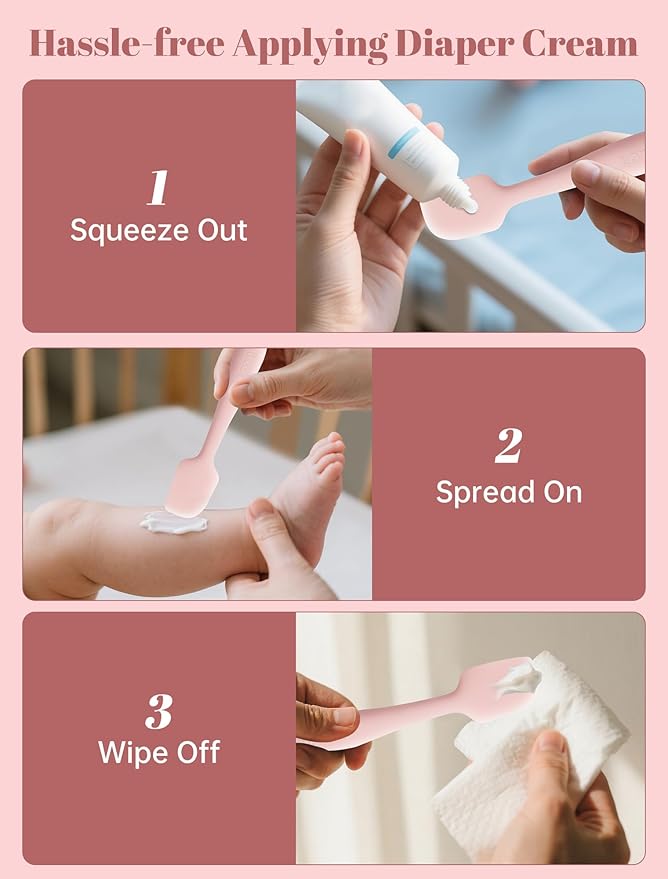 Diaper Cream Spatula, 3 Pack Butt Spatula Baby, Silicone Diaper Cream Applicator, Full-Size + Mini Butt Paste Applicator for Babies, Newborn Baby Necessities (Green+Beige+Yellow)