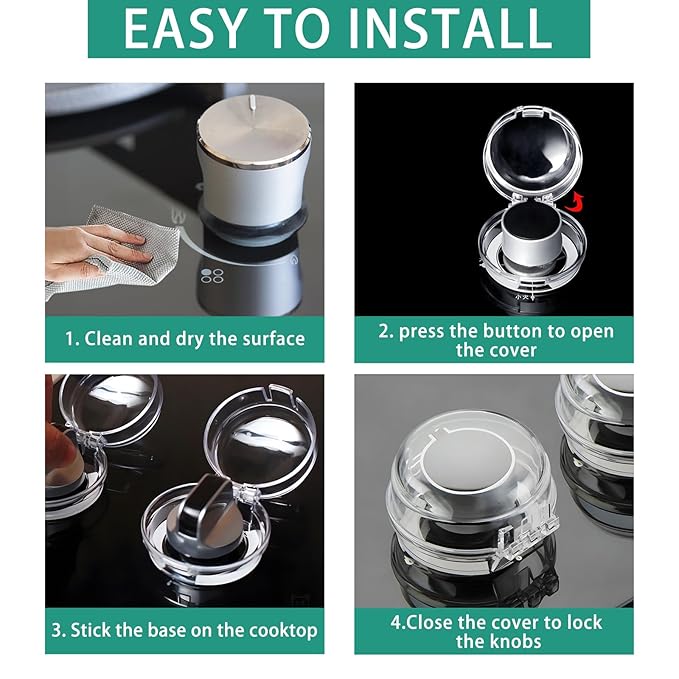 6pcs Gas Stove Knob Locks, Oven Knob Covers for Child Safety, Adhesive Gas Stove Knob Covers, Gas Stove Child Safety Knob Locks Childproof Baby Proofing Oven Safety Lock No Tools Need (Transparent)