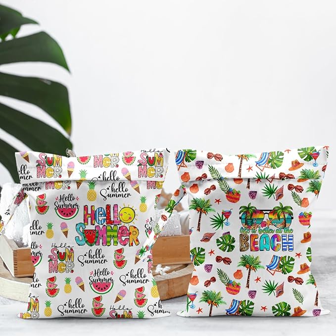 Waterproof Cloth Diaper Wet Dry Bag Reusable Travel Beach Pool Daycare Soiled Toddler Items Yoga Gym Bag for Swimsuits Wet Clothes Bags - 2pcs Summer Themed Pattern