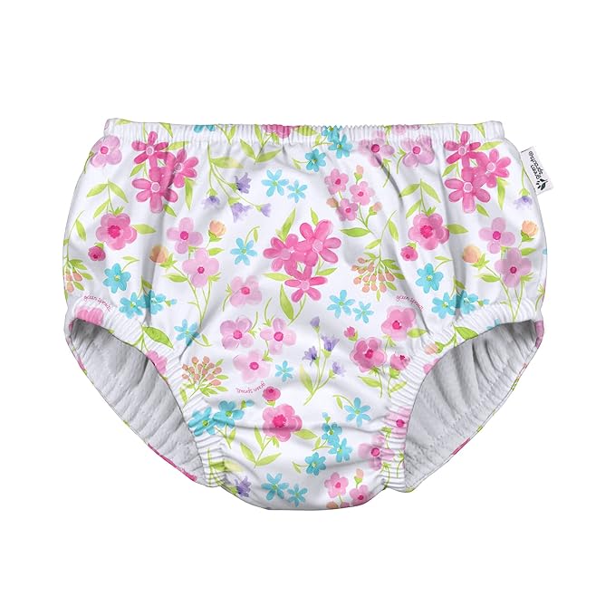 green sprouts Pull-up Reusable Absorbent Swimsuit Diaper - White Flower Bouquet - 18mo