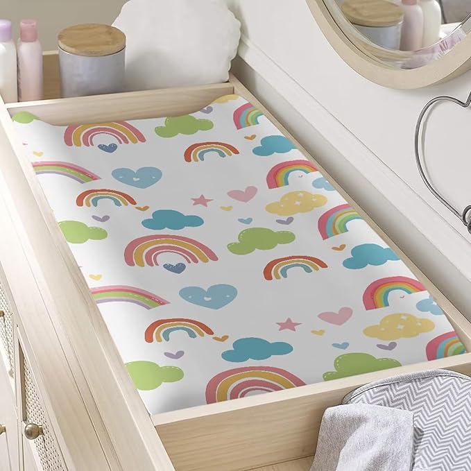 Rainbow Clouds Baby Changing Pad Cover Soft Breathable Baby Nursery Diaper Changing Table Pad Cover One Size Cute Change Mat Sheets Protector