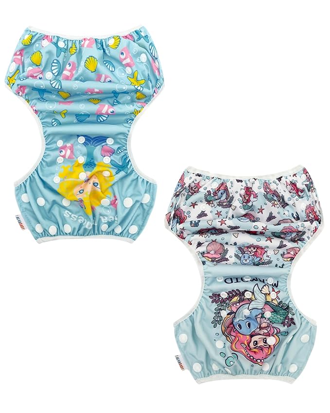 ALVABABY Swim Diapers 2pcs Baby & Toddler Snap One Size Reusable Adjustable Baby Boys' Swim Diapers for Swimming Lessons DYK153-154