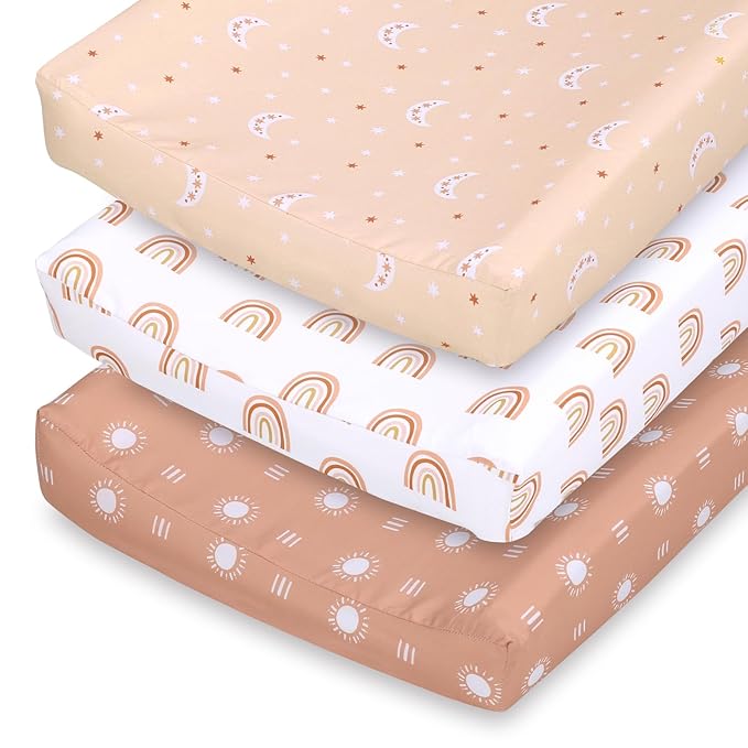 The Peanutshell Baby Girl or Boy Changing Pad Covers Set of 3 - Ultra Soft Pad Cover - Fits Standard Changing Table Pads, Durable, Machine Washable Sheets - Boho Rainbow