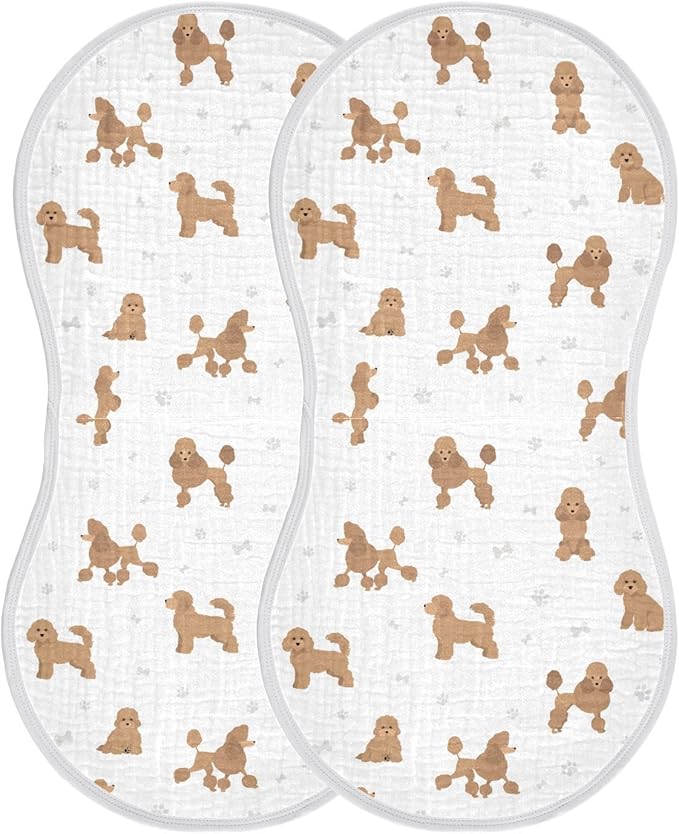 Muslin Burp Cloths for Baby Boys and Girls - 2-Pack Ultra Absorbent Miniature Poodle Dog Muslin Washcloths, Newborn Towel, Milk Spit Up Rags, Burp Cloth Bibs for Unisex, 22 x 11 Inch