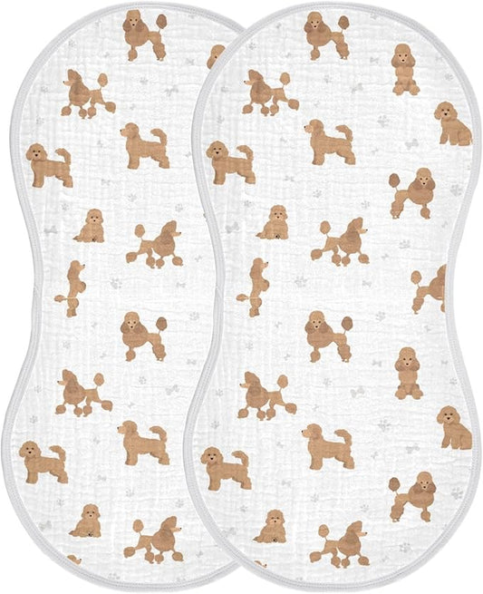 Muslin Burp Cloths for Baby Boys and Girls - 2-Pack Ultra Absorbent Miniature Poodle Dog Muslin Washcloths, Newborn Towel, Milk Spit Up Rags, Burp Cloth Bibs for Unisex, 22 x 11 Inch
