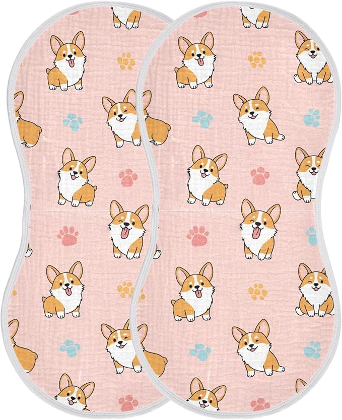 2 Pack Muslin Burp Cloths Cute Dogs Pink Cotton Baby Burp Cloths Ultra Soft Burping Cloth Absorbent Spit Up Rags for Baby Boys Girls 22x11 Inch