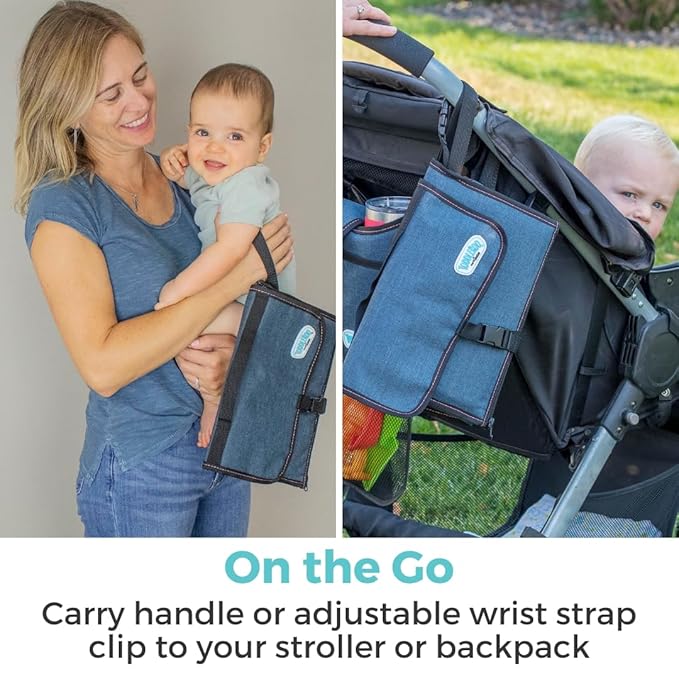 Toddleroo by North States - Travel Changing Pad: Portable Diaper Changing Pad for Baby - Foldable Changing Mat with Pockets - Navy