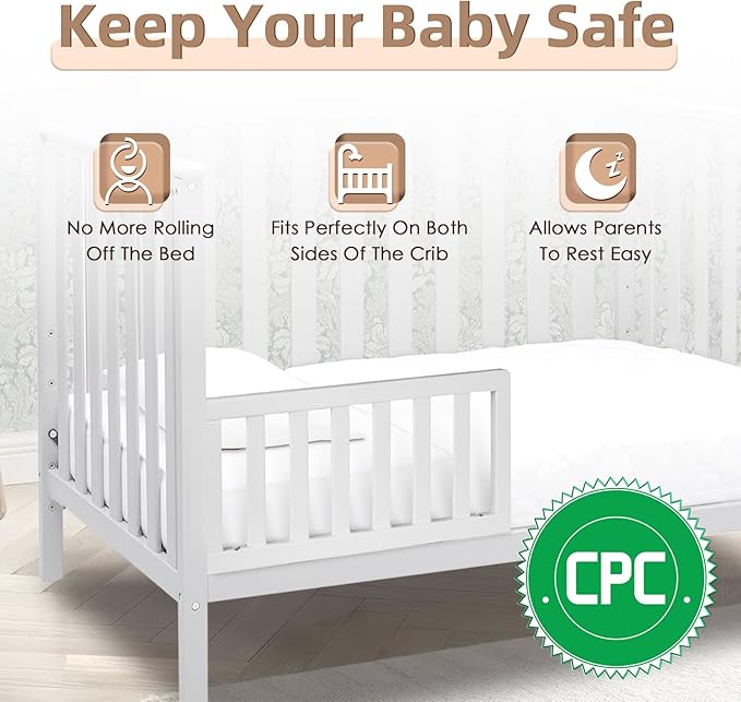 Salcod Toddler Safe Guardrail Compatible with Delta Children Convertible Crib, Crib Rail for Prevent Toddler from Rolling Off The Bed, White