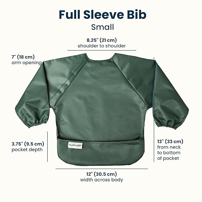 Tiny Twinkle Long Sleeve Bib for Babies & Toddlers | 2-Pack Waterproof Smock Bib for Eating | Machine Washable & Mess-Proof Feeding Essentials | Newborn Shower Gift (Slate Olive,2-4Y)