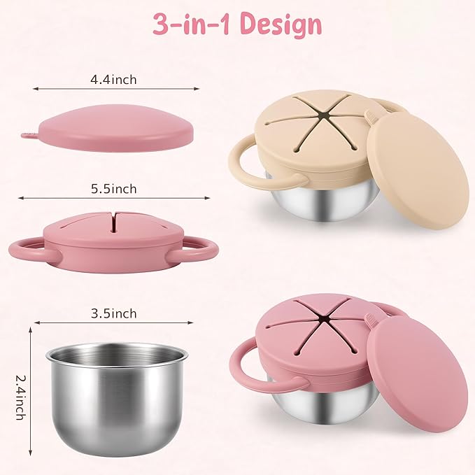 Stainless Steel Snack Containers with Lids, Snack cups with Silicone Food Catcher for Toddlers (Color 2)
