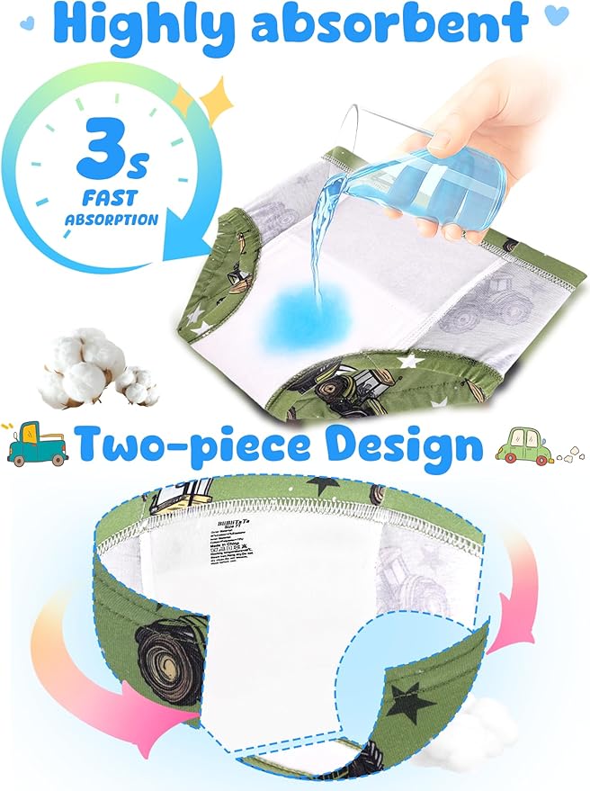 Boys Potty Training Underwear Pee Pants Cotton Absorbent Leak Resistant 4-Pack For Toddler 2t 3t 4t 5t 6 7 8 10