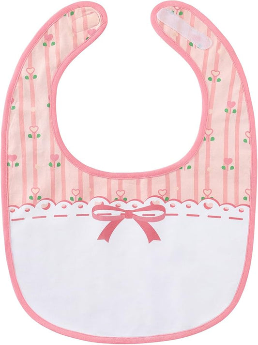 Littleforbig Cotton Waterproof Printed Pink Floral Adult Bib with Adjustable Hook-and-Loop Fastener Closure
