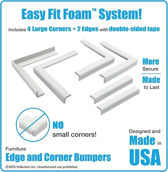 KidKusion Corner and Edge Protector | Easy Fit System | Soft Durable Foam Rubber Padding for Furniture w/Doublesided Tape | Babyproofing Bumper Guards | Large Profile | 20 Ft. | Off White