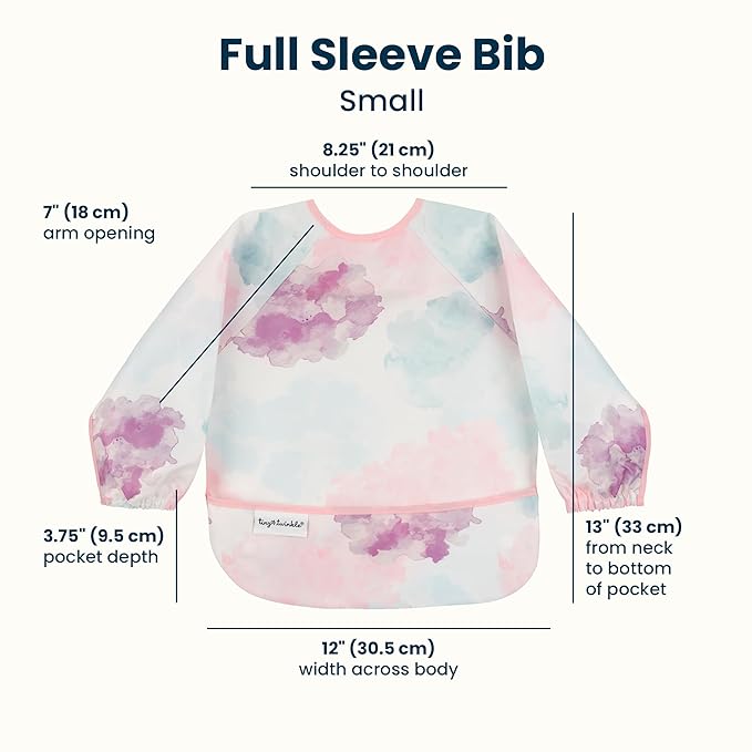 Tiny Twinkle Long Sleeve Bib for Babies & Toddlers | Waterproof Smock Bib for Eating | Machine Washable & Mess-Proof Feeding Essentials | Newborn Shower Gift (Cotton Candy, 6–24M)