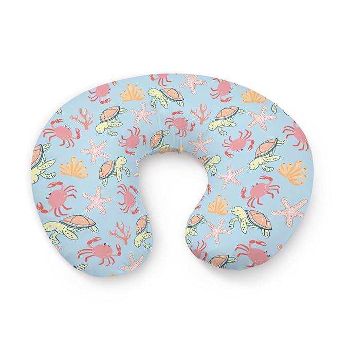 Cartoon Ocean Animal Crab Sea Turtle Starfish Pattern Nursing Pillow Cover, Unisex Removable Breastfeeding Pillowcase Slipcover for Baby Girls Boys Newborns Toddlers, Cover Only