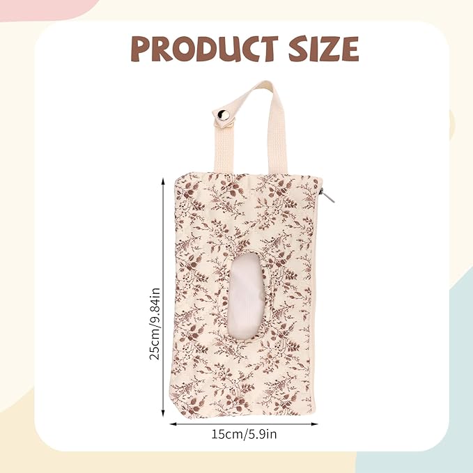 Quilted Wipes Pouch, Fillable Floral Baby Wipe Holder Cover with Lanyard Portable Mommy Bag for Stroller Travel Stroller Daily Casual (Brown)