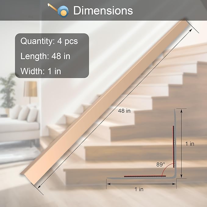4PCS 48" Metal Corner Protectors, Aluminum Self Adhesive Corner Guards, Metal Wall Edge Protector Strip, Furniture Corner Protectors, Edge Trim for Cabinets and Kitchen Islands (Gold, 48"x1"x1")