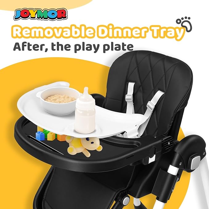JOYMOR Foldable Baby High Chair, 4 in 1 Convertible Highchair for Eating, Height Adjustble and Multiple Seat Position, Compact Foldable Design for Easy Storage (Black)