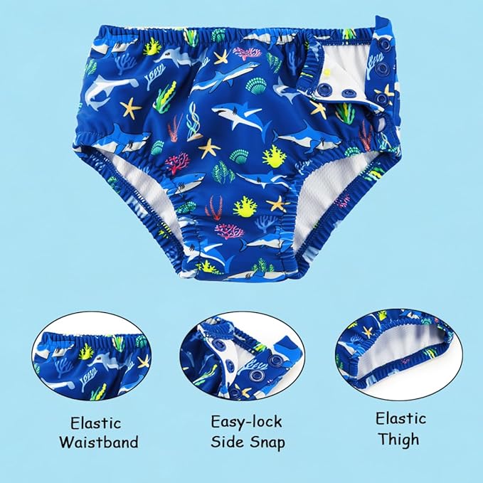 Baby Swim Diapers Reusable Washable Infant Diaper Swimsuit with Side Snap UPF 50+ Sun Protection for Pool Beach(18-24 Months,Blue Sharks)