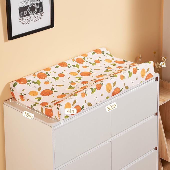 TILLYOU Baby Changing Pad Cover, Changing Table Cover for Girls Boys, Ultra Soft Breathable, 2 Pack Orange Flavour & Orange