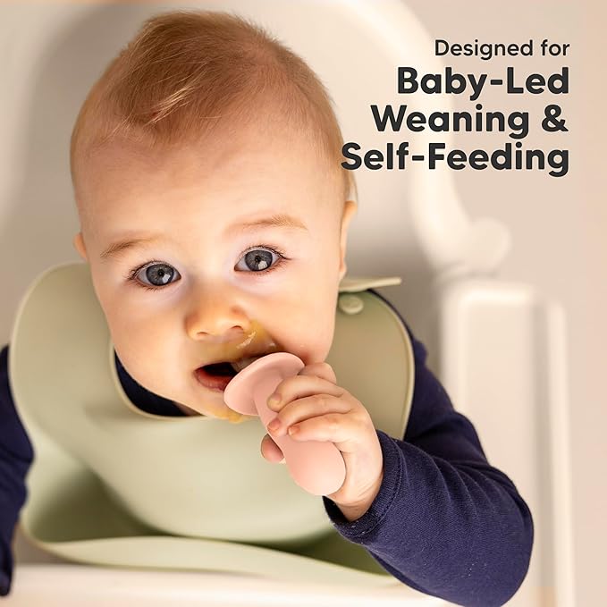 KeaBabies 4-Pack Silicone Baby Spoons and Forks Set - Baby Led Weaning Utensils 6-12 Months, Self Feeding Toddler Spoon & Fork for Training, Teething, Easy to Hold, BPA-Free Silicone(Mellow)