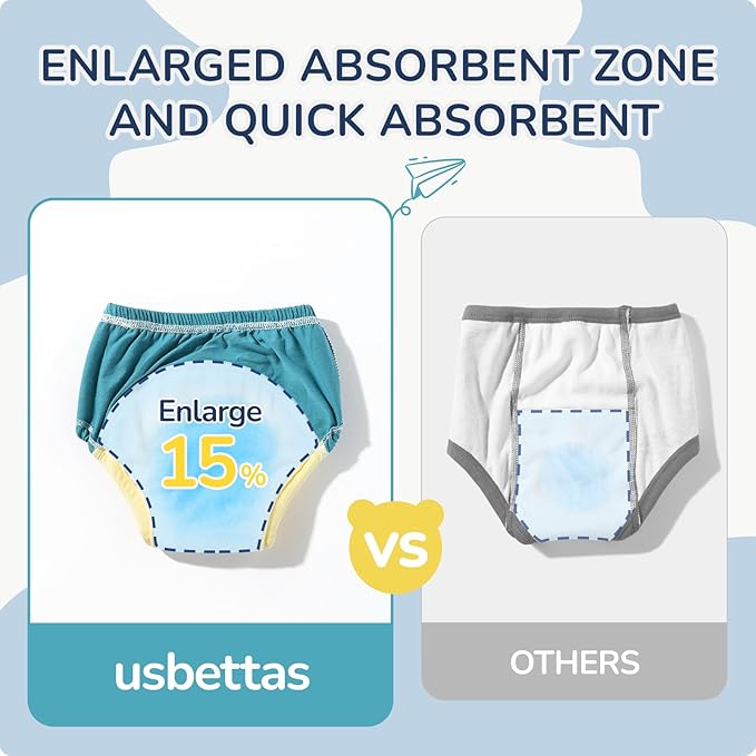 Potty Training Underwear Absorbent Toddler Training Pants for Boys and Girls, Girl Training Underwear, 100% Cotton Reusable Pee Pants 3T-4T