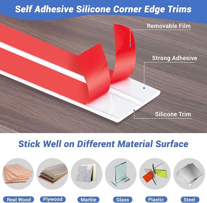 Wall Corner Protector, Peel and Stick Wall Corner Trim, Flexible Silicone Molding Wall Corner Guard, L Shaped Self Adhesive Edge Protector for Cabinet Doors, Drawer Tops, Shelves, White, 3/4in,10Ft