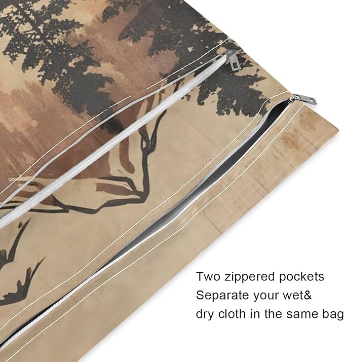 Retro Forest Bear 2 Pack Cloth Diaper Wet Dry Bags,Waterproof Wet Bag for Baby,Travel, Beach, Pool, Diapers, Dirty Yoga Gym Clothes
