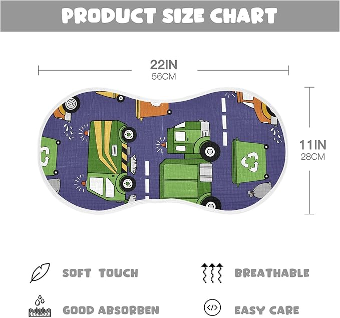 Garbage Trucks Cars Burp Cloths Baby Boys Girls Absorbent Soft Cotton Burping Cloths Rags 1 Pack